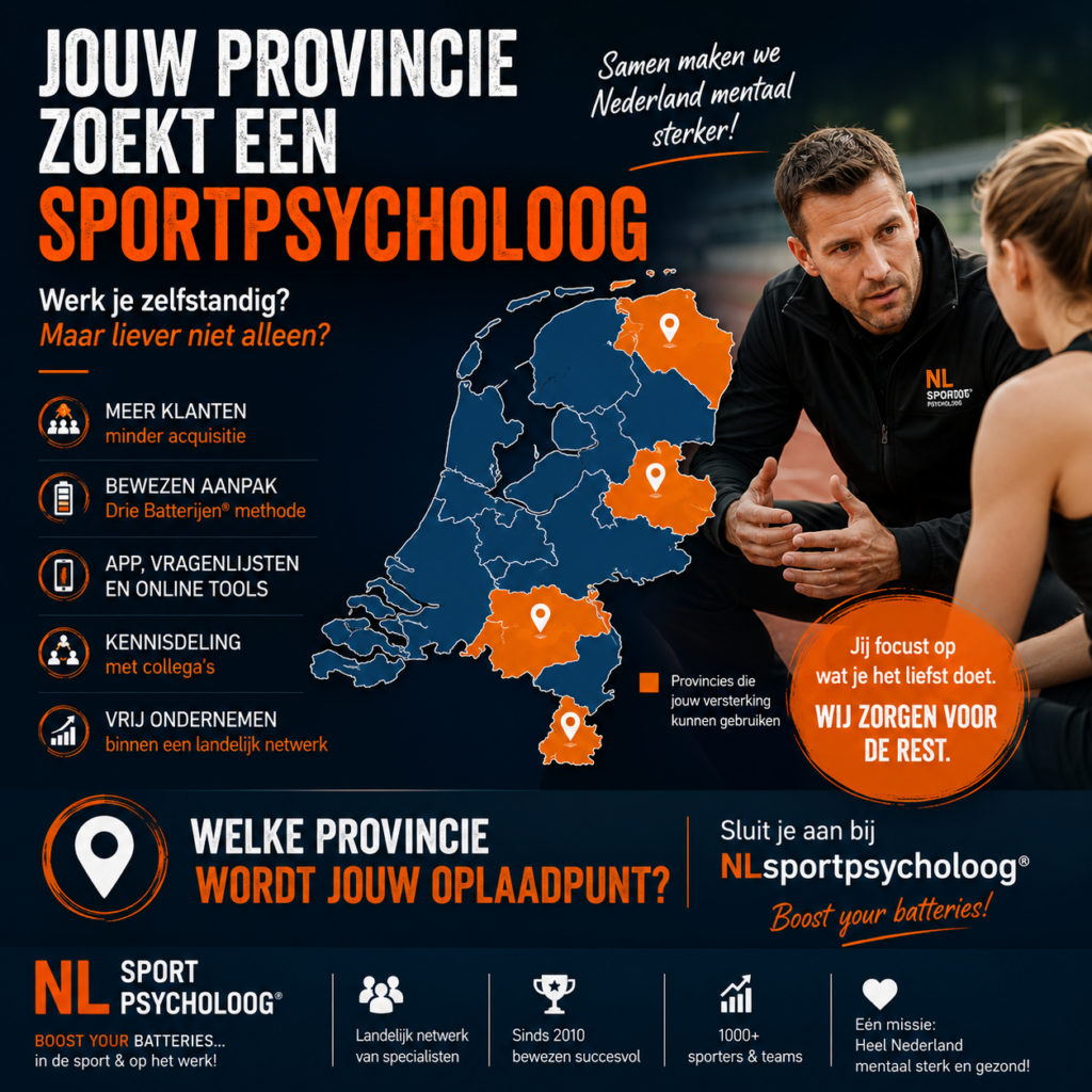 Team NL sportpsycholoog Sportpsycholoog gezocht in meerdere provincies. Vacture sportpsycholoog, partner van NLsportpsycholoog.